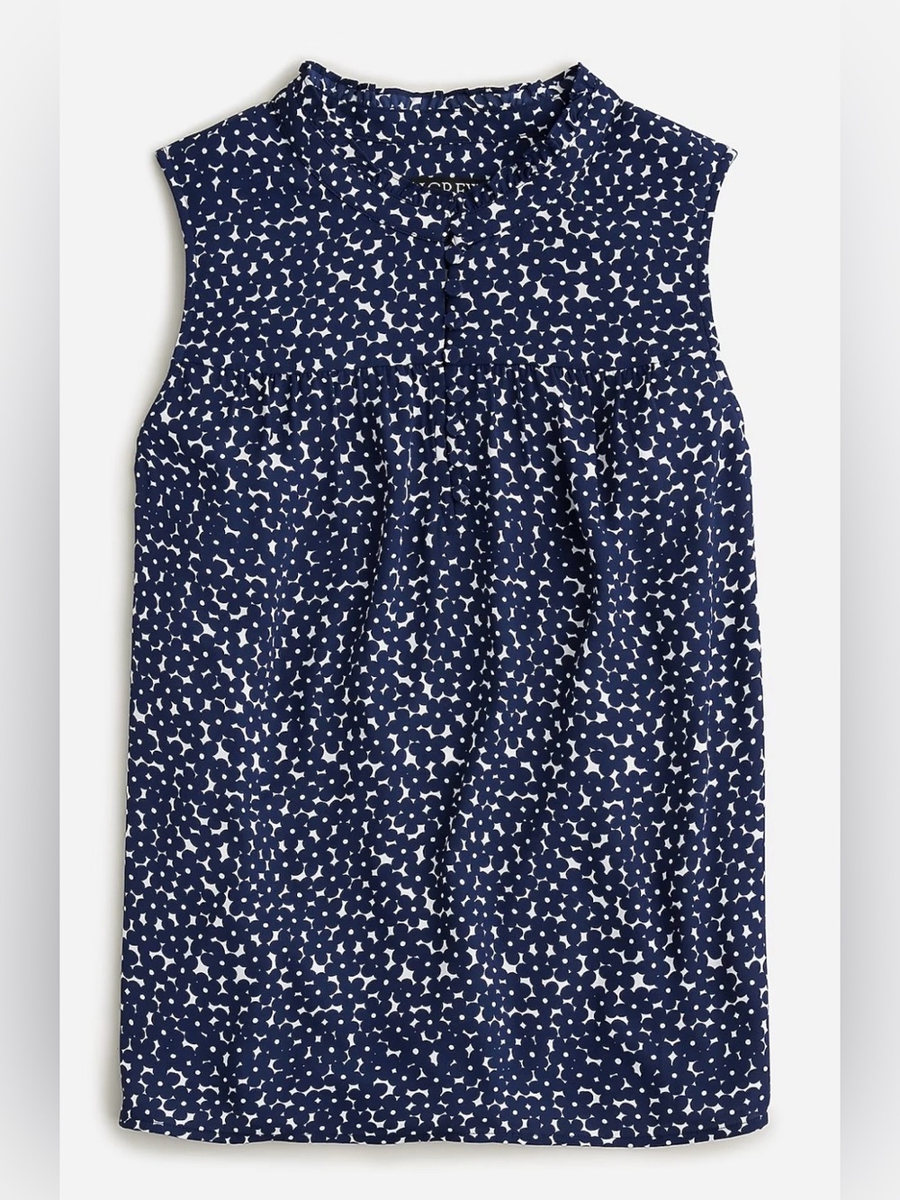 J. Crew Sleeveless button-front ruffleneck popover in navy floral